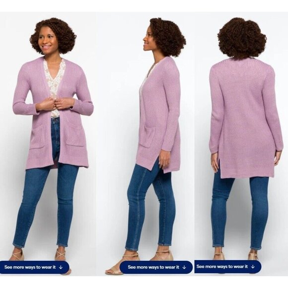 Market & Spruce Bridie Cardigan Size Small Purple Cable Knit Texture Two Pockets - Picture 8 of 9
